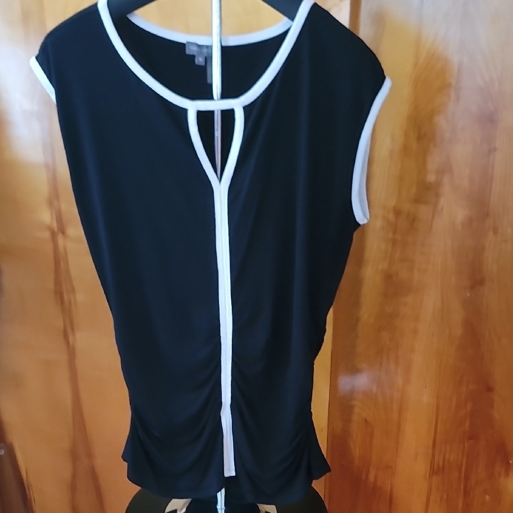 Vince Camuto Black and White Ruched Tie Front Blouse